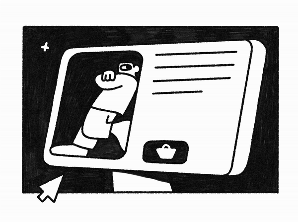 Animated illustration of a Shopify store template for artists